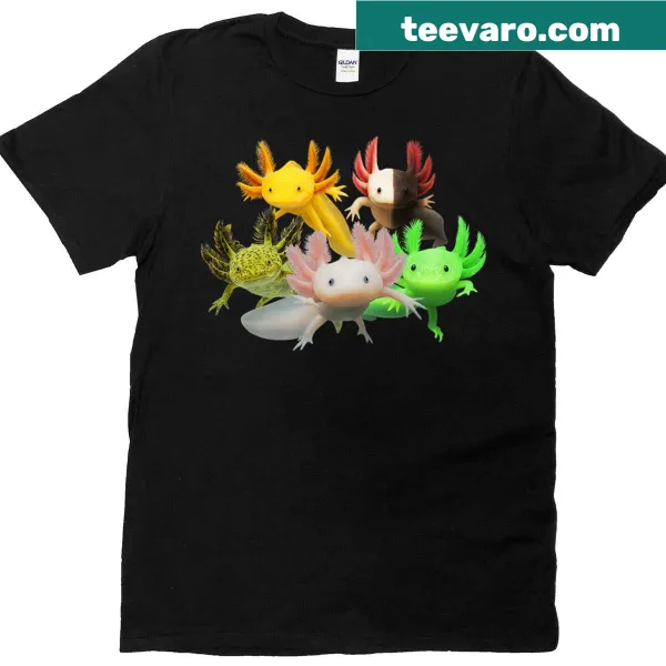 Adorable Kawaii axolotls illustrated on a premium T-shirt
