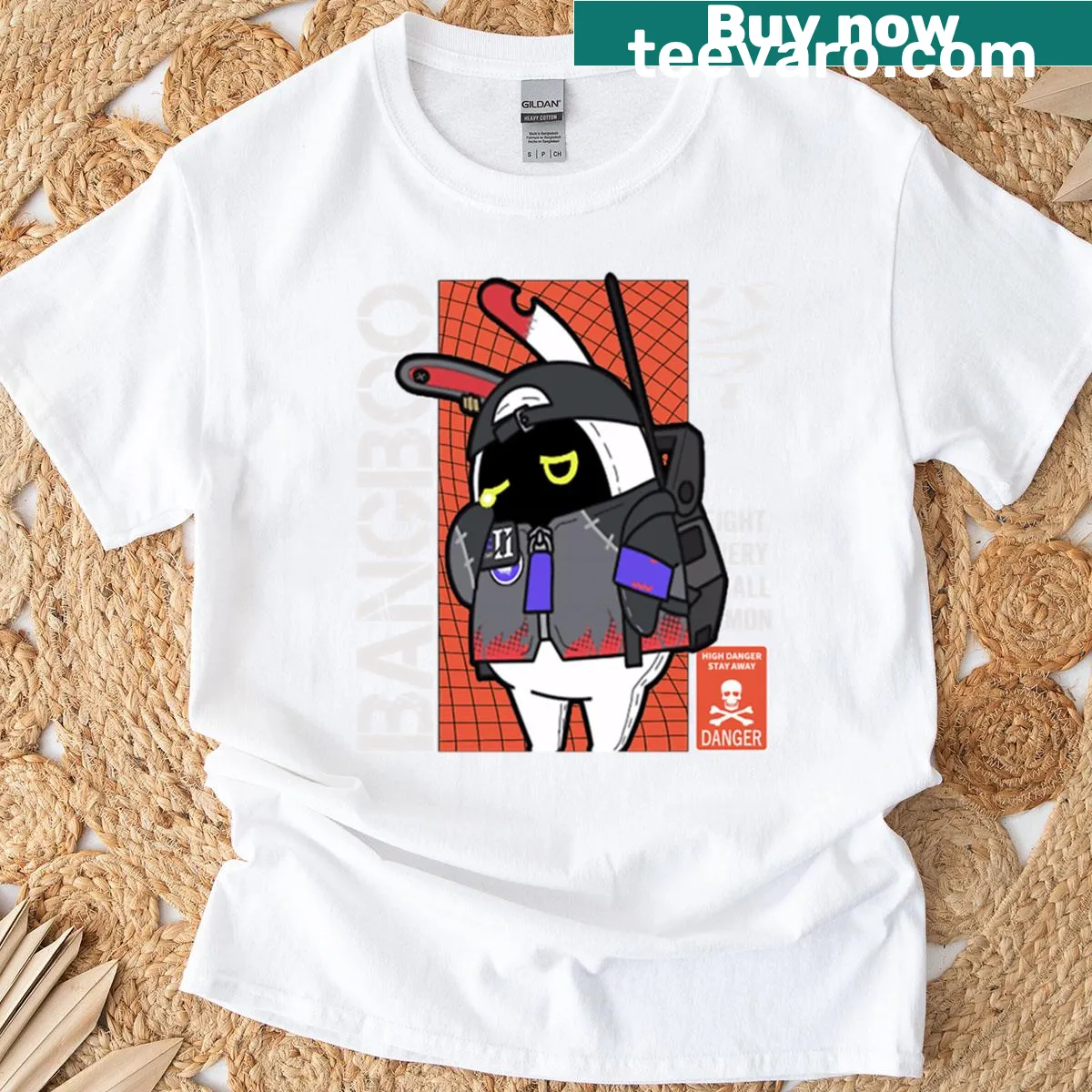 Bangboo graphic T-shirt from Zenless Zone Zero — on a men's t-shirt