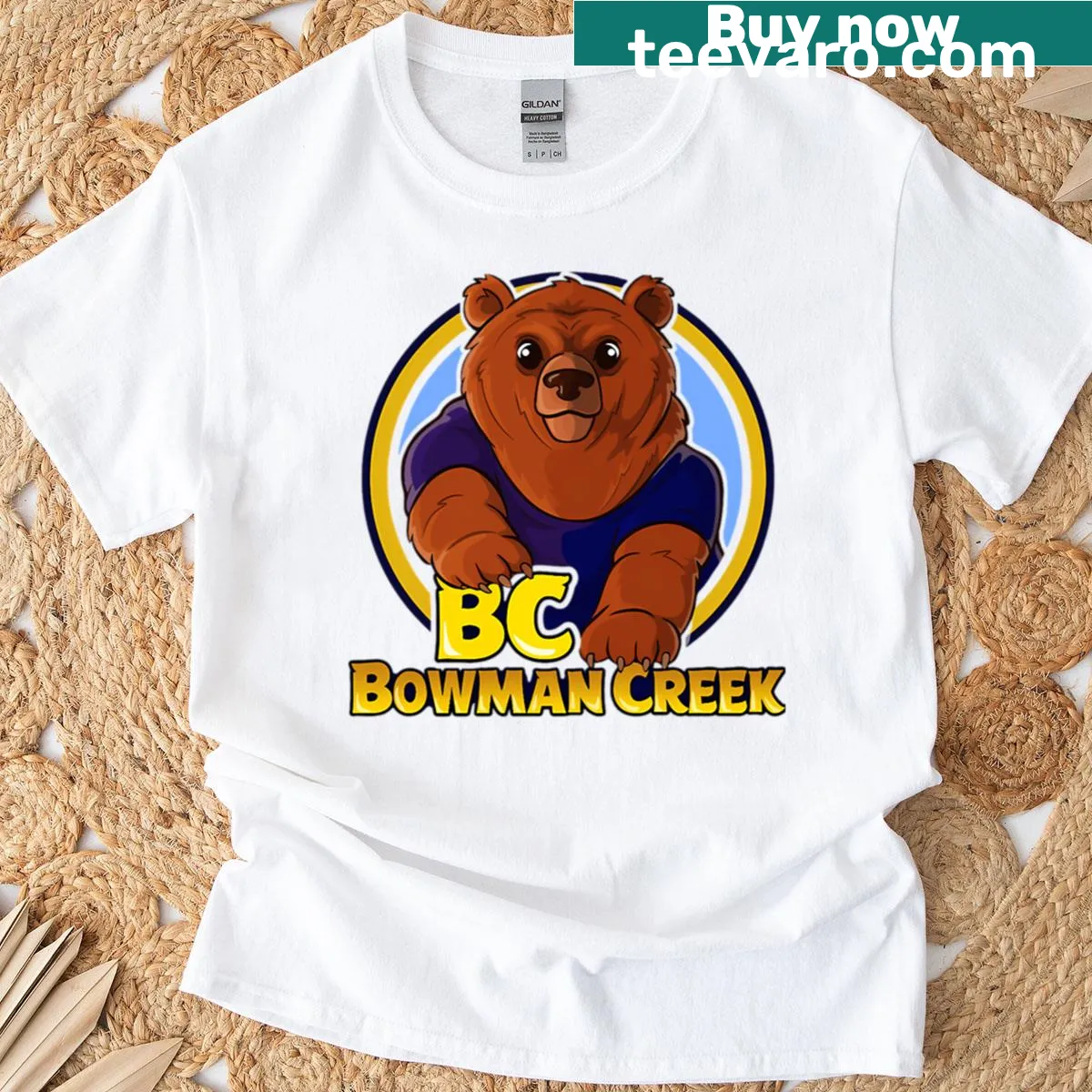 Oversized T-shirt featuring the Bowman Creek logo — on a men's t-shirt