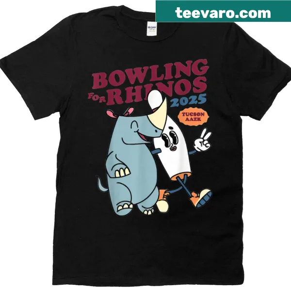Graphic T-shirt featuring Bowling For Rhinos 2025 design