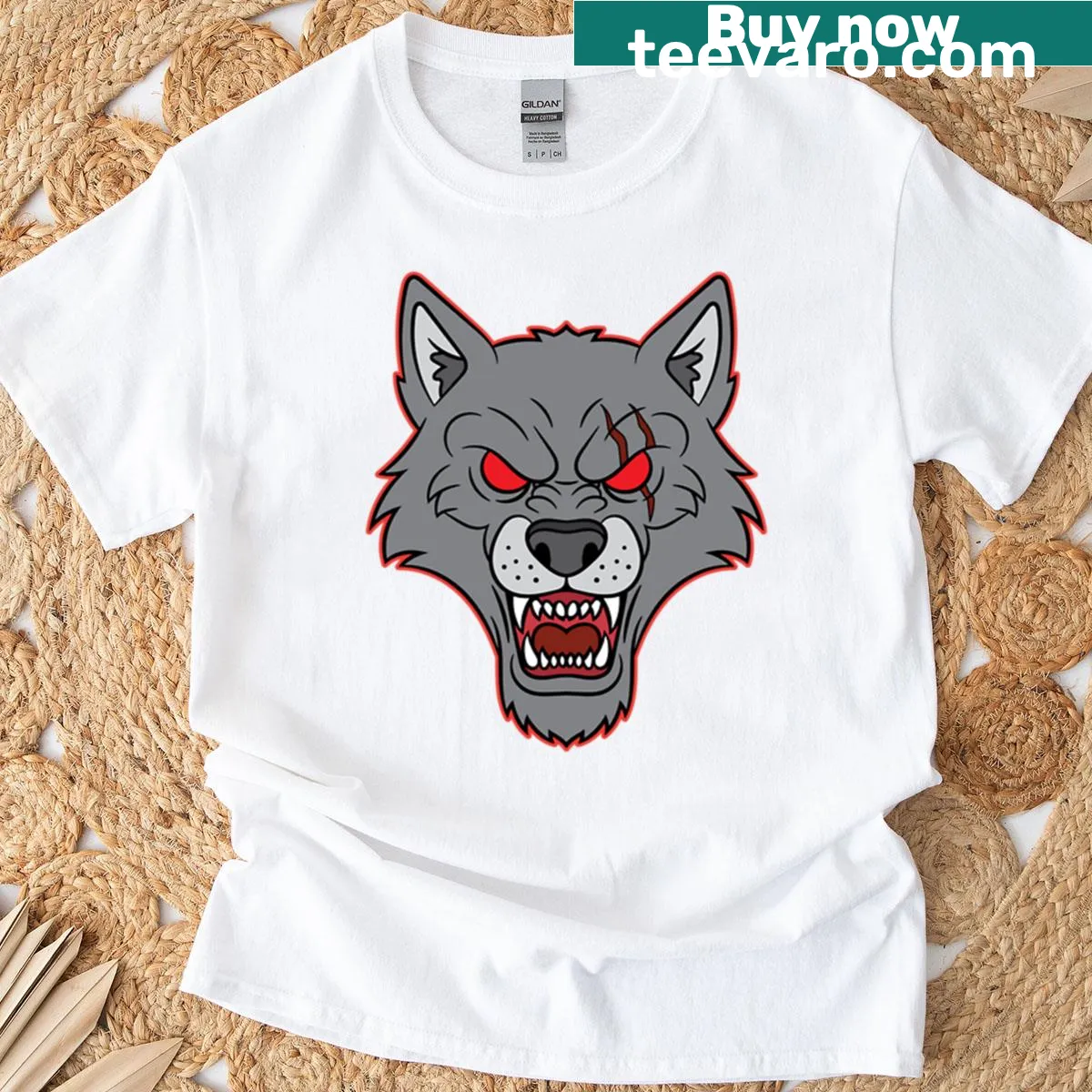 Cartoon werewolf graphic on a Halloween-themed T-shirt — on a men's t-shirt