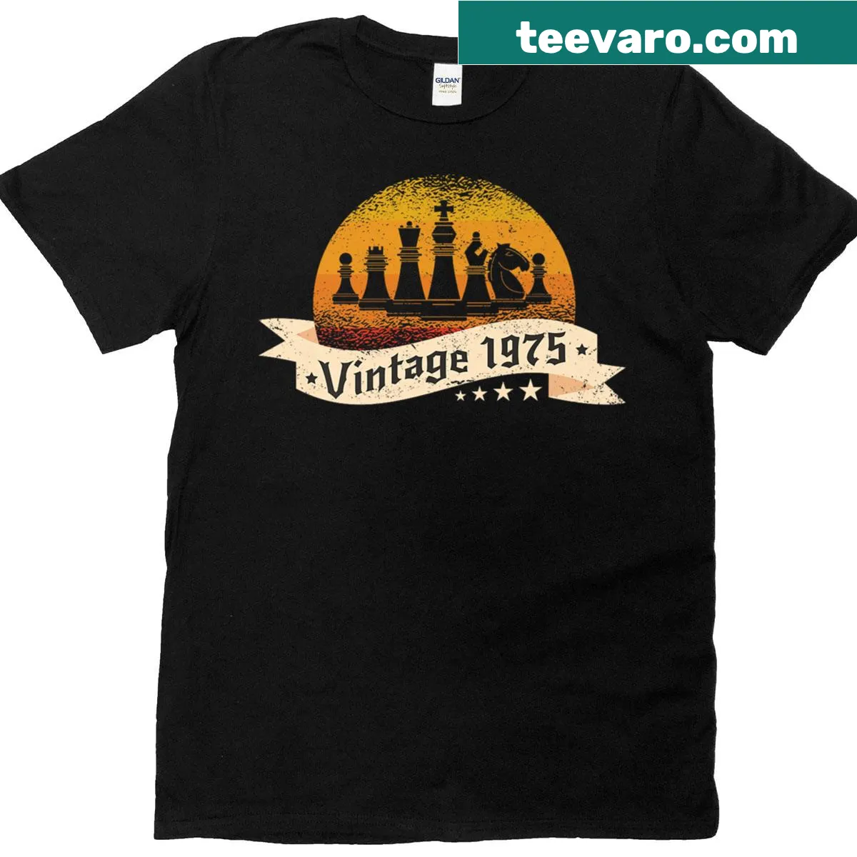Premium t-shirt with chessboard and pieces graphic — on a men's t-shirt