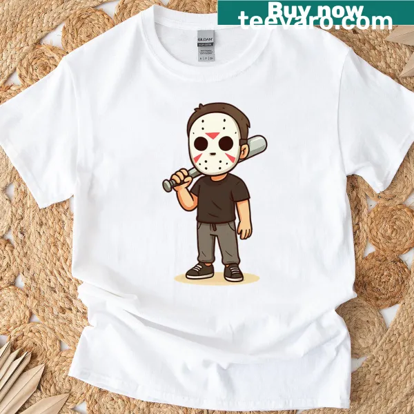 Vintage style t-shirt featuring a cartoon Jason with a bat