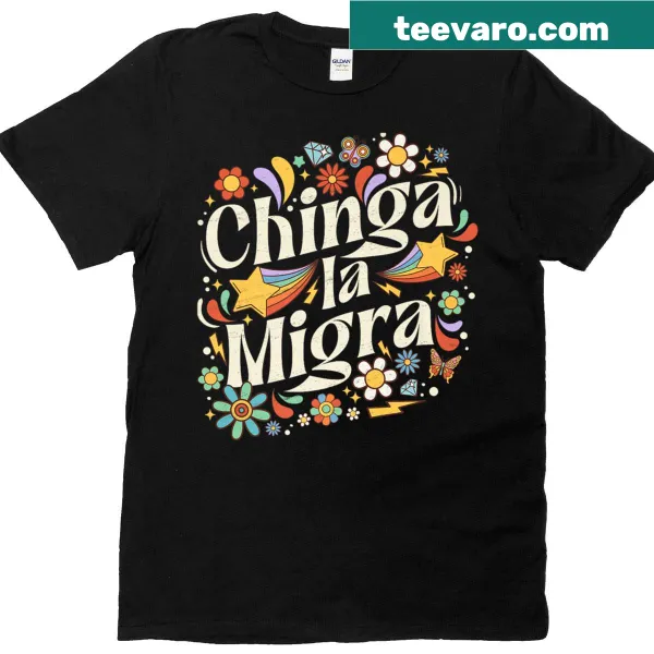 Floral vintage T-shirt featuring Chinga La Migra design
