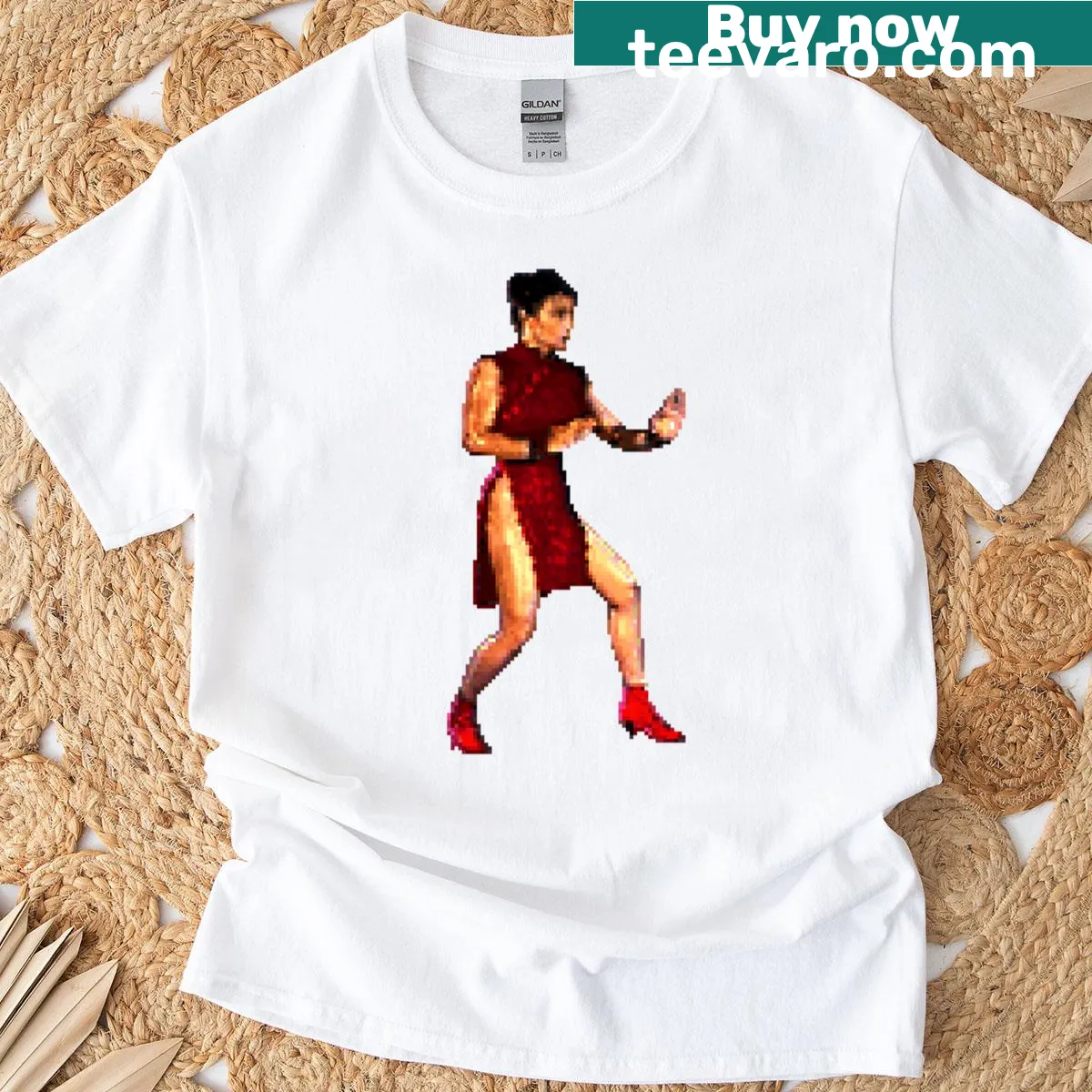 Chun Li T-shirt featuring dynamic stance illustration — on a men's t-shirt