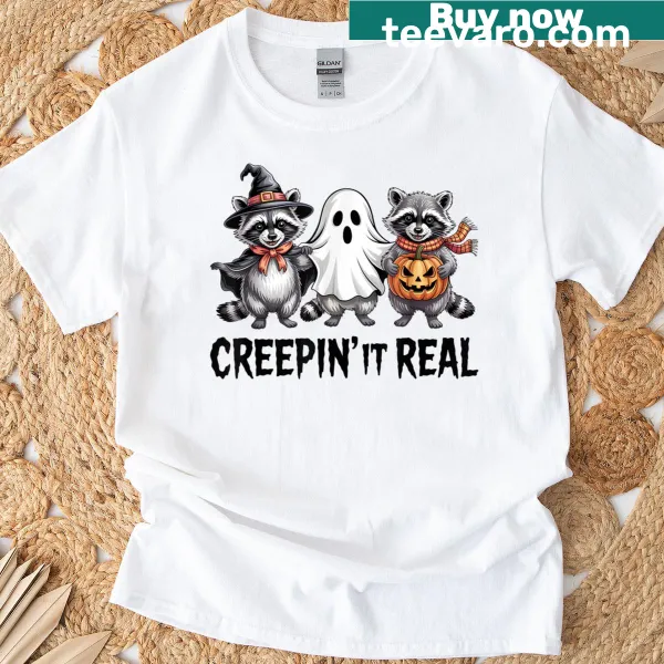 Cute raccoon graphic t-shirt for Halloween lovers and festivity enthusiasts