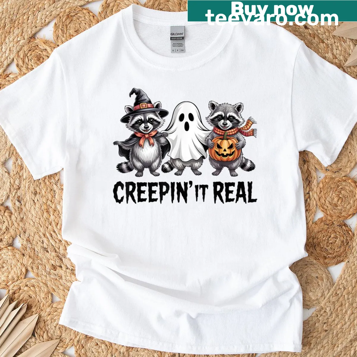 Cute raccoon graphic t-shirt for Halloween lovers and festivity enthusiasts — on a men's t-shirt