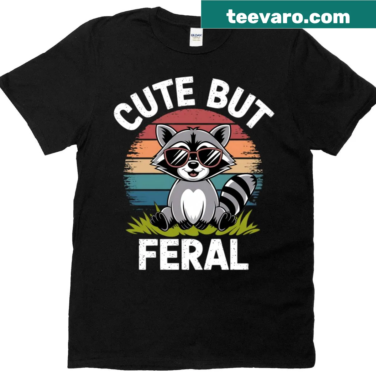Vintage style t-shirt featuring a cute yet feral raccoon graphic — on a men's t-shirt