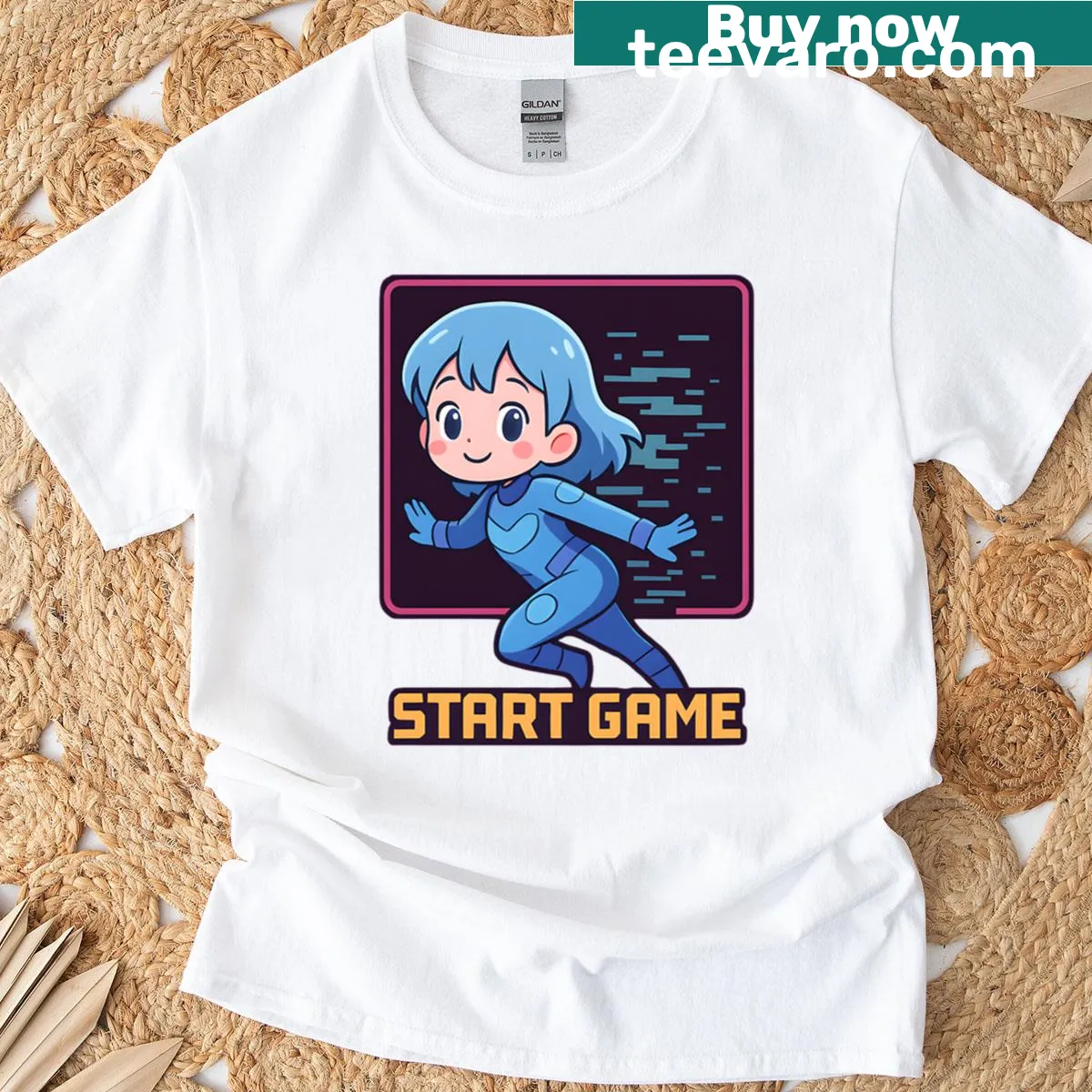 Chibi space girl t-shirt with anime-inspired illustration — on a men's t-shirt