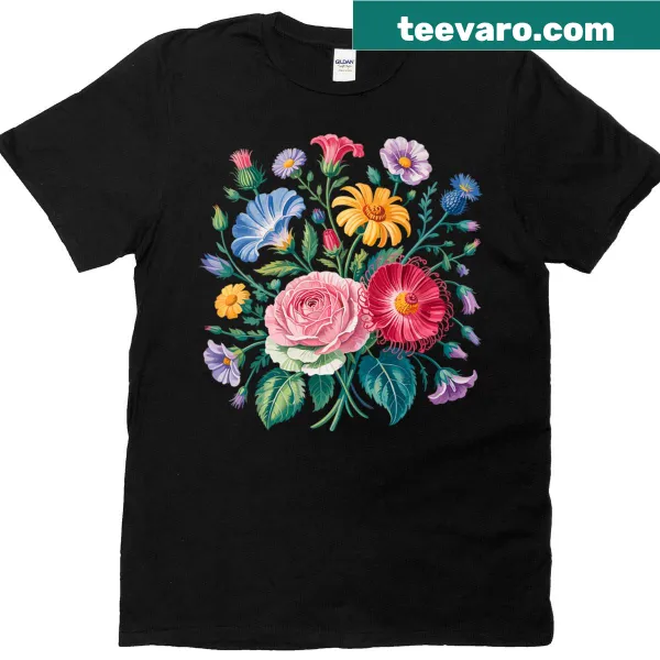 Whimsical wildflowers illustration on premium T-shirt