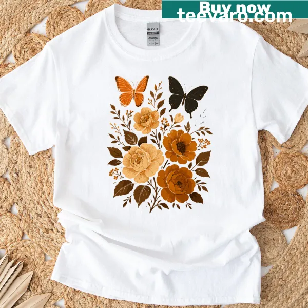 Whimsical forest illustration featuring flowers and butterflies
