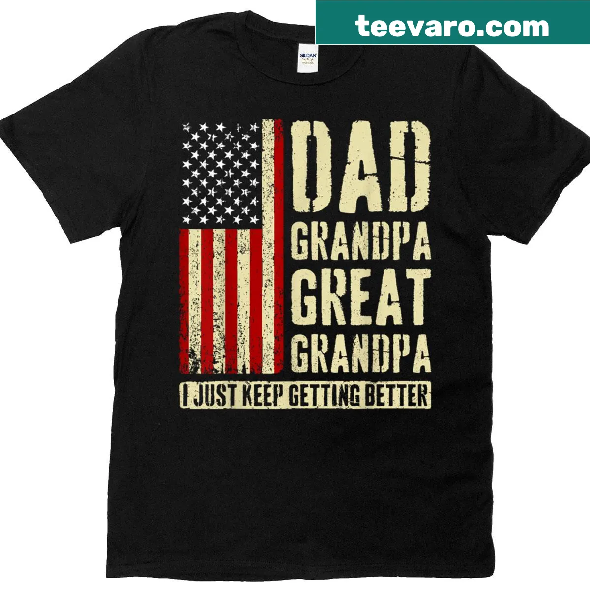 Typography t-shirt celebrating Dad, Grandpa, Great Grandpa — on a men's t-shirt