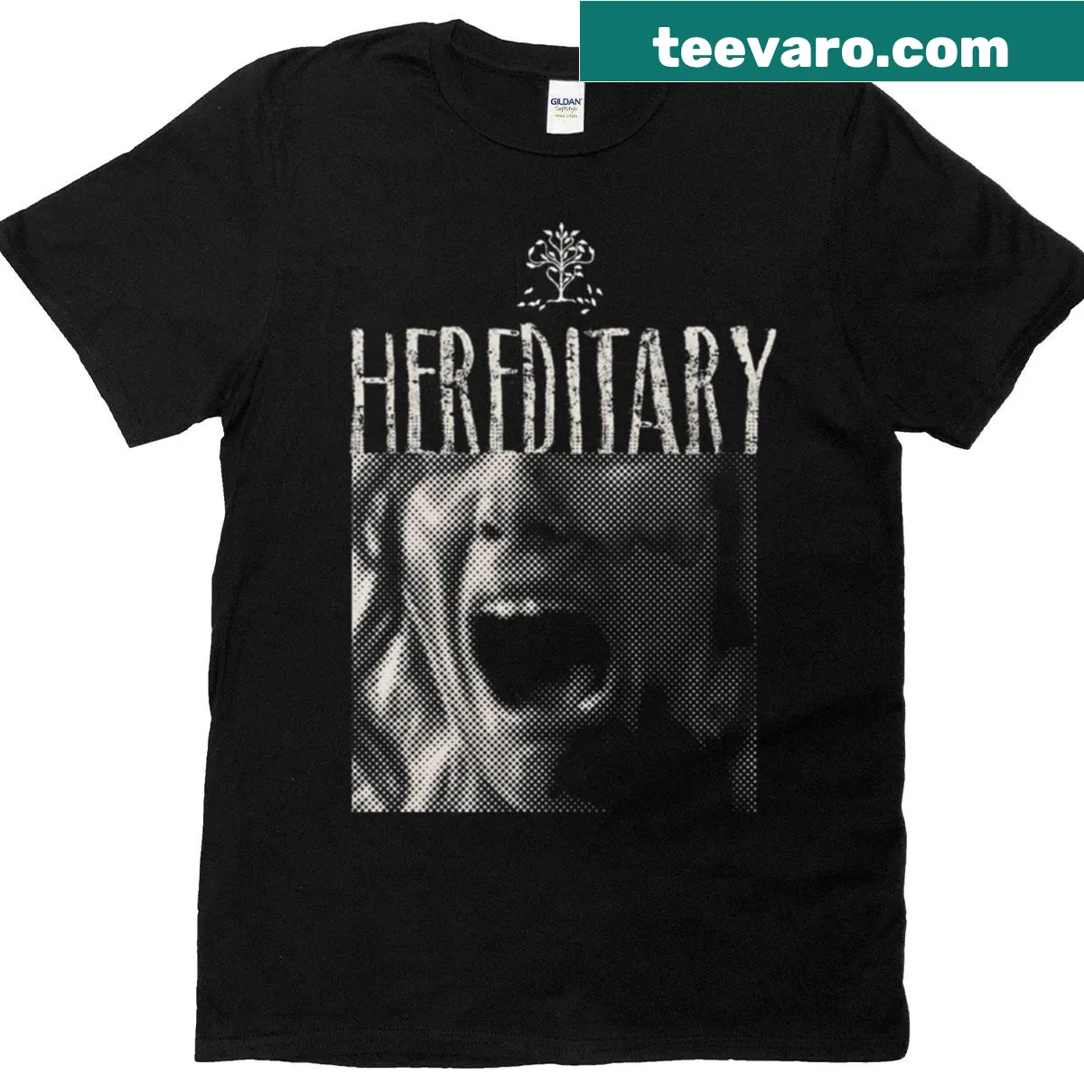 Vintage horror drama logo t-shirt inspired by 90s movies — on a men's t-shirt
