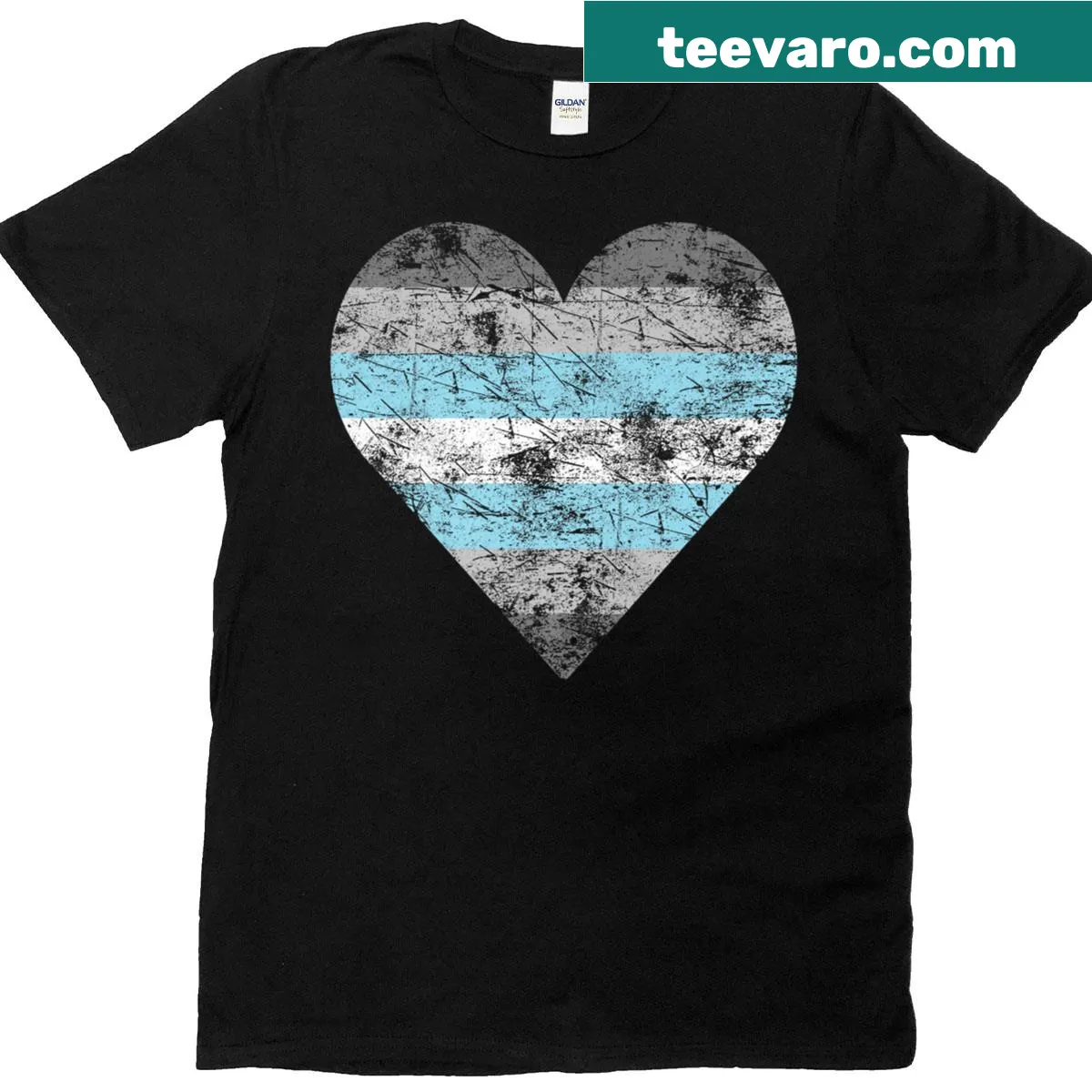 Vintage-style T-shirt featuring a heart design inspired by the Demiboy pride flag — on a men's t-shirt