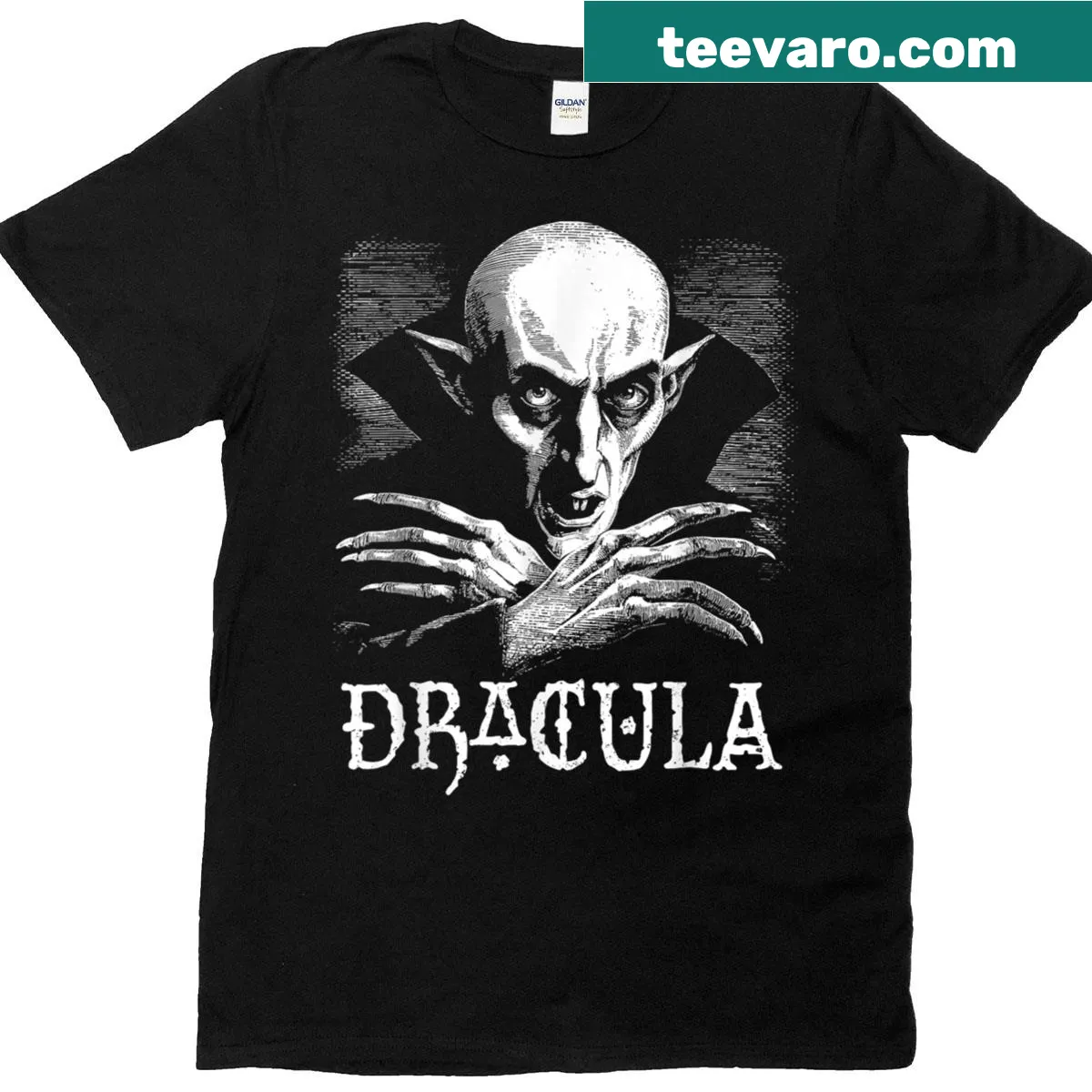 Gothic Dracula design T-shirt for horror fans — on a men's t-shirt