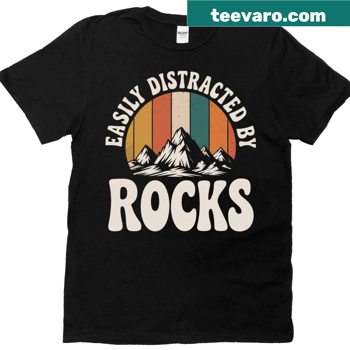 Easily Distracted By Rocks graphic on a vintage T-shirt — on a men's t-shirt