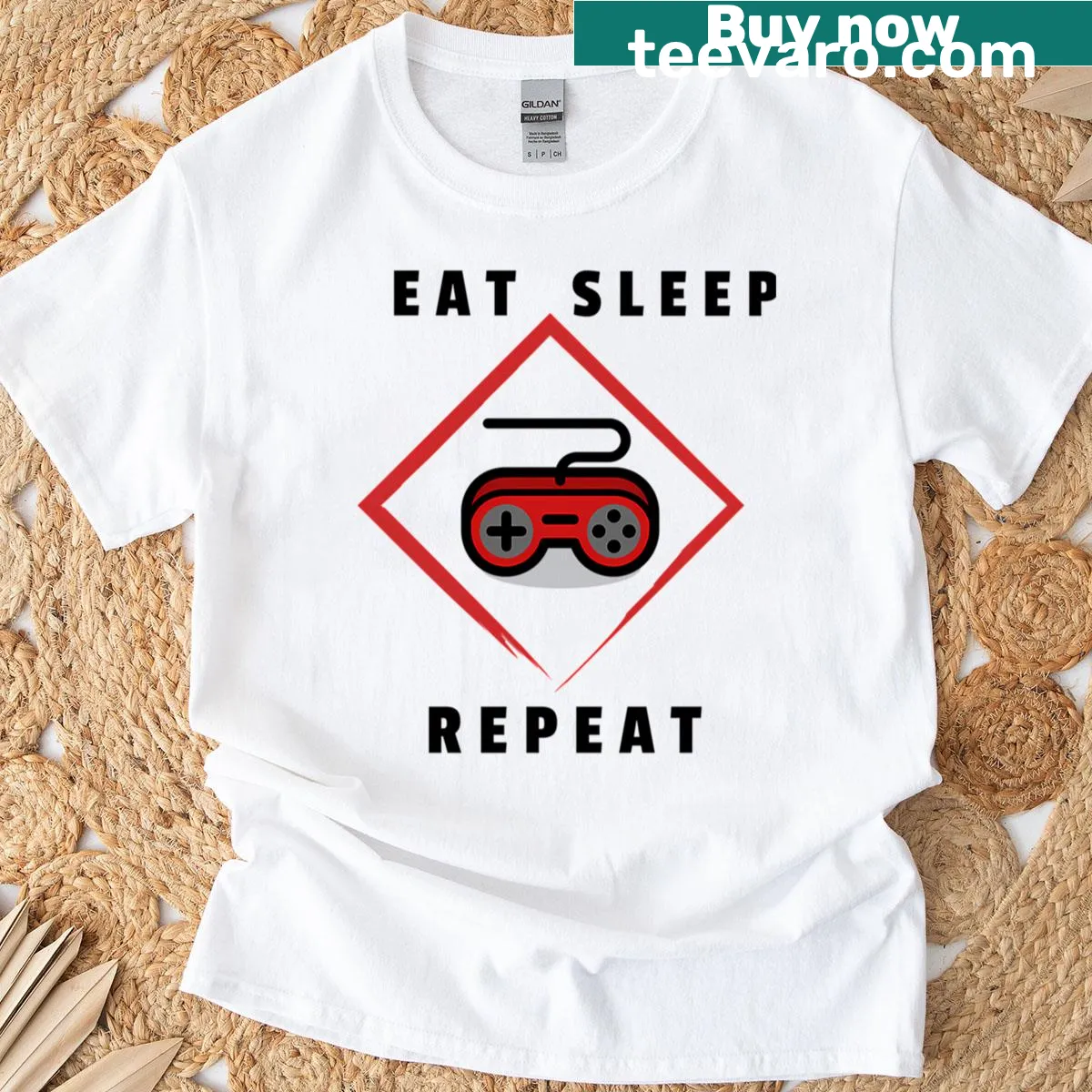 Casual gamer life t-shirt with 'Eat Sleep Game Repeat' print — on a men's t-shirt