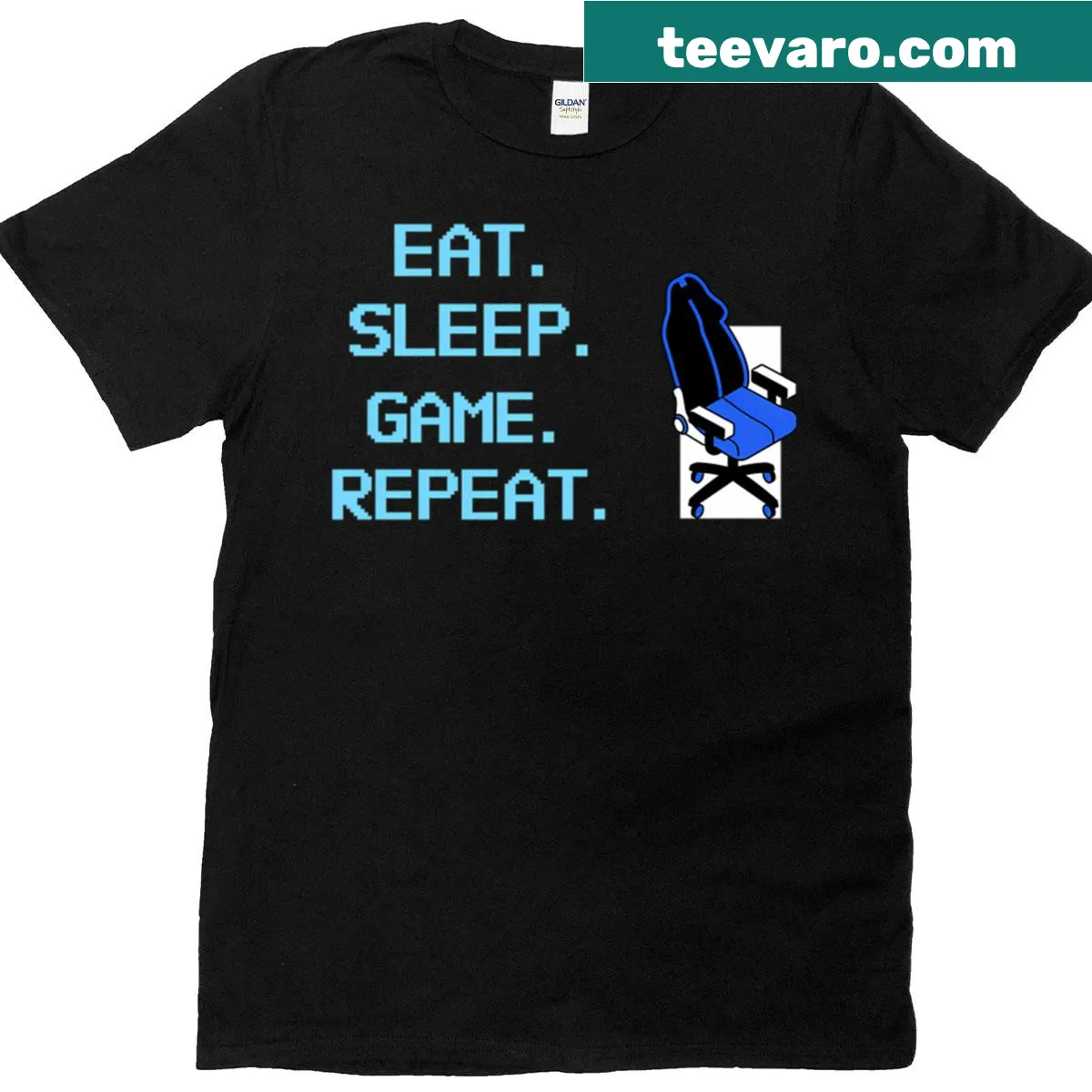 T-shirt with the phrase 'Eat Sleep Game Repeat' for gamers — on a men's t-shirt