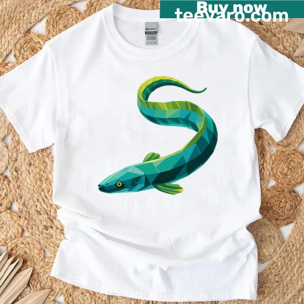 Stylized eel low poly logo t-shirt for modern fashion