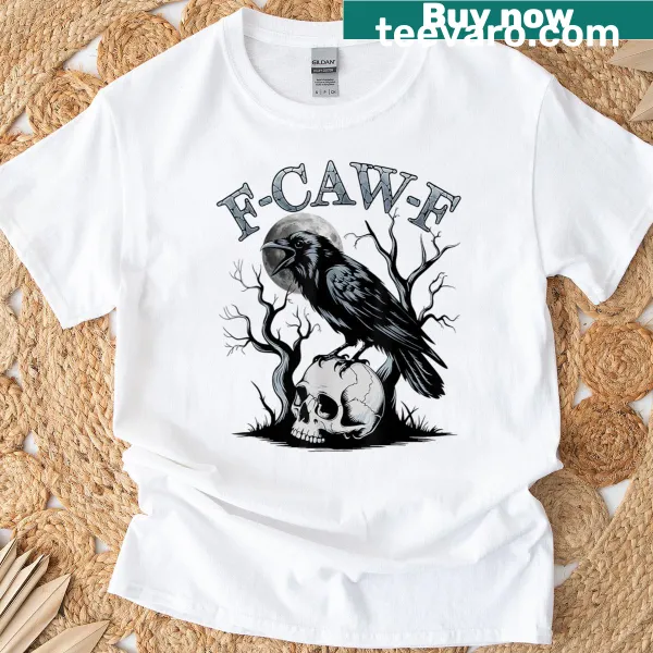 Funny black crow t-shirt with moon and skull design for men