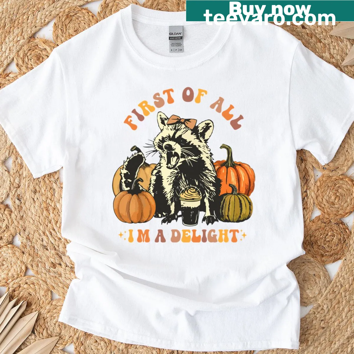 Vintage T-shirt with a raccoon and humorous fall text — on a men's t-shirt