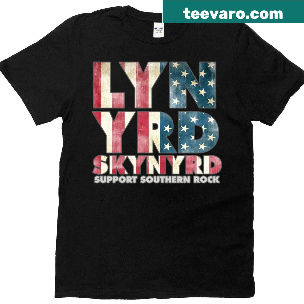 Vintage flag logo t-shirt for patriotic occasions — on a men's t-shirt