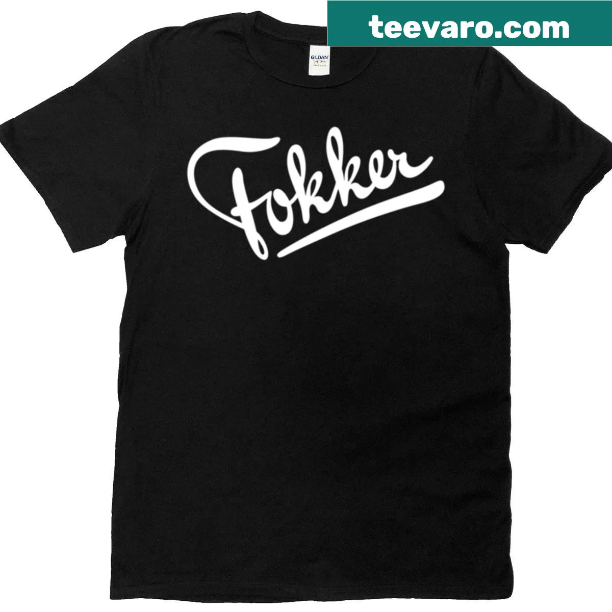 Fokker aircraft company logo T-shirt with a bold emblem — on a men's t-shirt