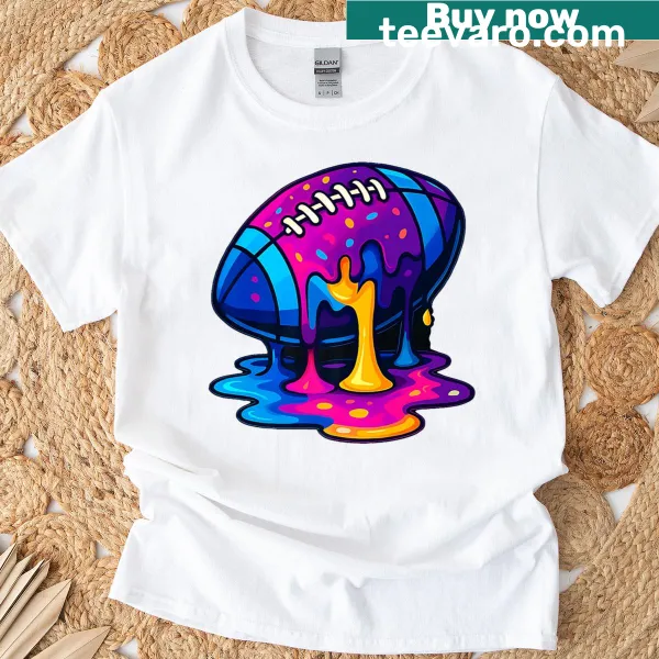 Distressed football-themed t-shirt for kids with drippy graphic