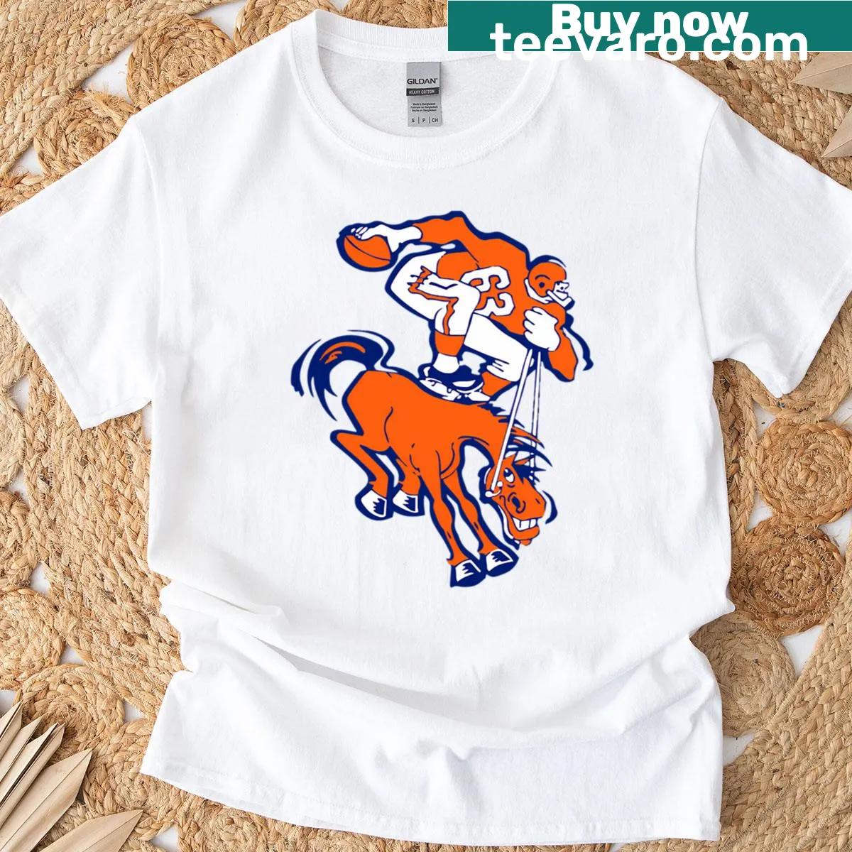 Funny horse and player cartoon t-shirt design — on a men's t-shirt