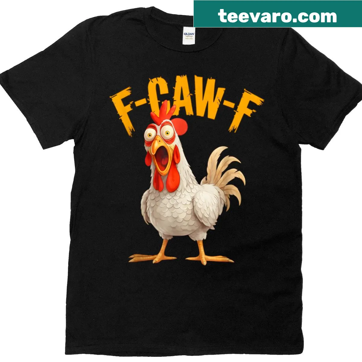 Retro T-shirt featuring a pun about chickens with humorous text design. — on a men's t-shirt