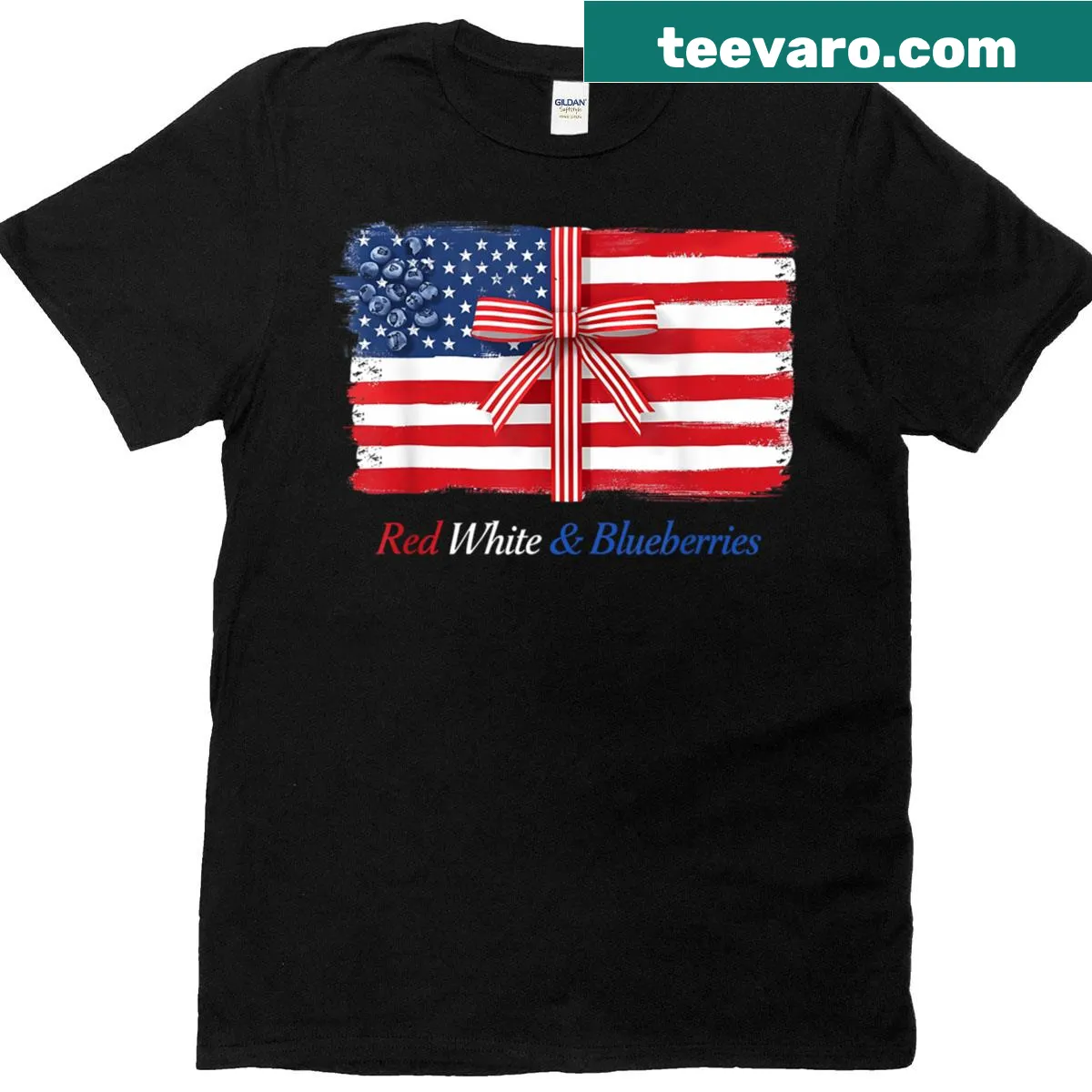 Humorous vintage T-shirt with blueberries and patriotic text — on a men's t-shirt