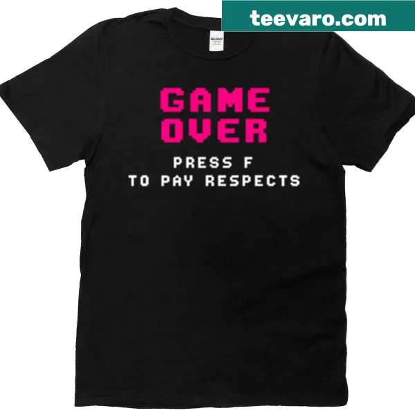 Funny gaming t-shirt with 'Game Over Press F' text