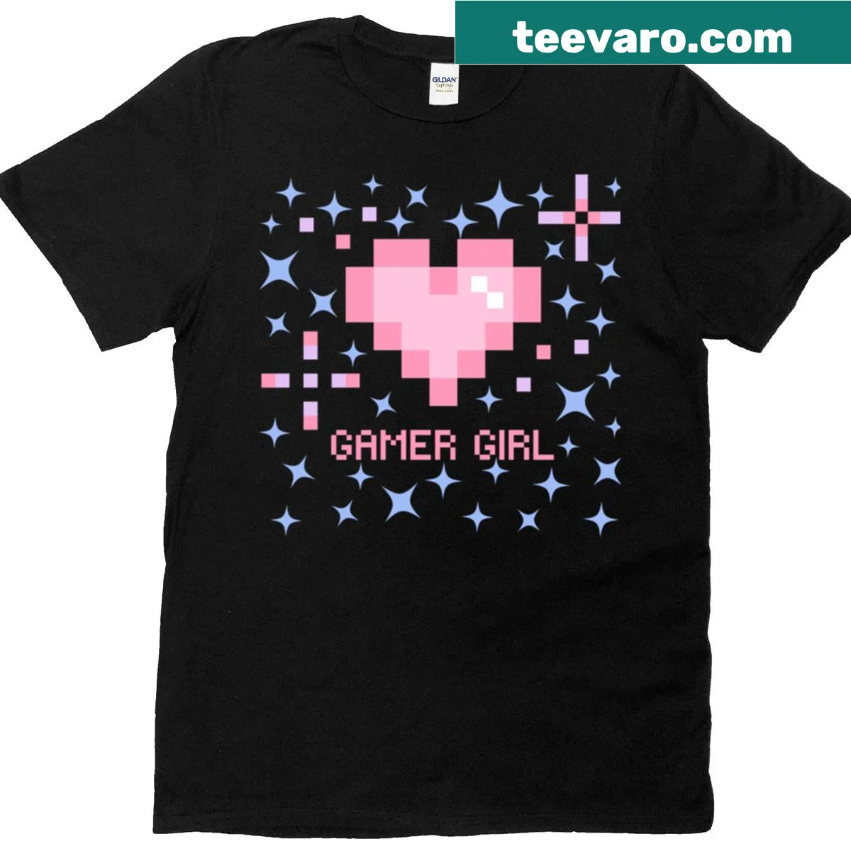 Bold Gamer Girl text t-shirt celebrating female gamers — on a men's t-shirt