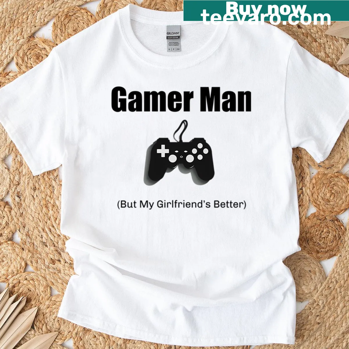 Humorous gamer illustration T-shirt with game controller — on a men's t-shirt