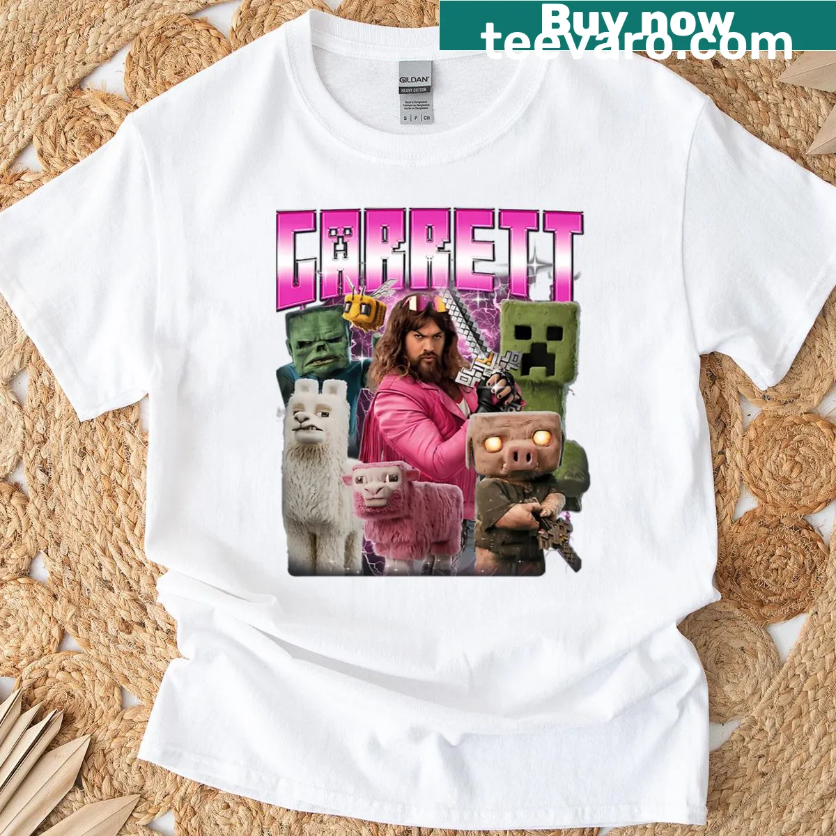 Minecraft-themed T-shirt featuring cartoon-style graphics — on a men's t-shirt