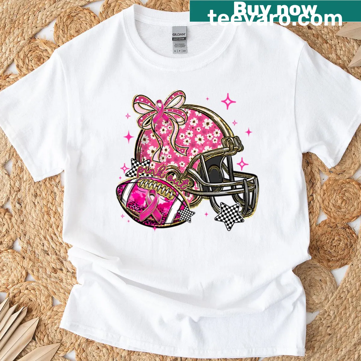 Cute pink t-shirt with glitter rugby ball design for sports lovers — on a men's t-shirt