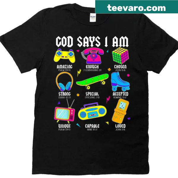 Retro T-shirt with Christian message 'God Says I Am'