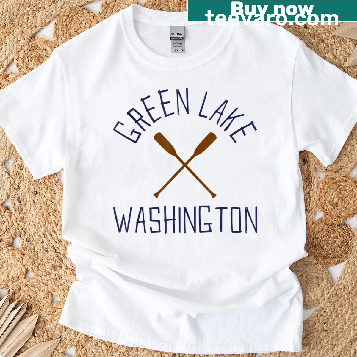 Vintage-style outdoor graphic of Green Lake Washington — on a men's t-shirt