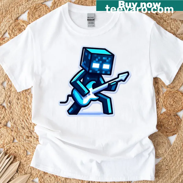 Graphic of a guitarist and Minecraft Enderman on a T-shirt