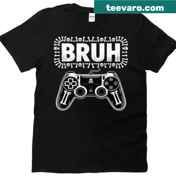 Funny Halloween t-shirt with cartoon skeleton gamer for kids
