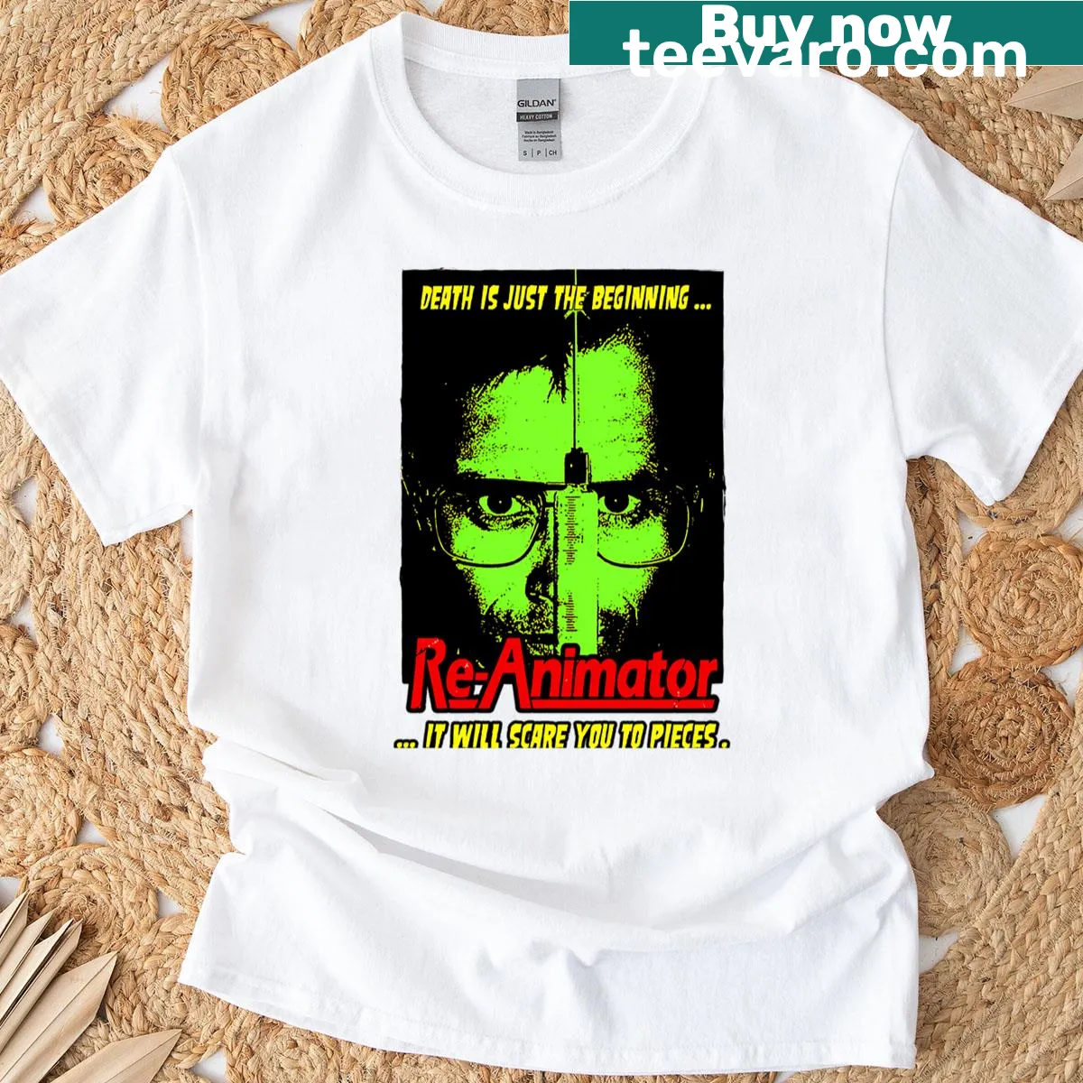 Vintage-style Halloween T-shirt with ghost and horror movie graphics — on a men's t-shirt