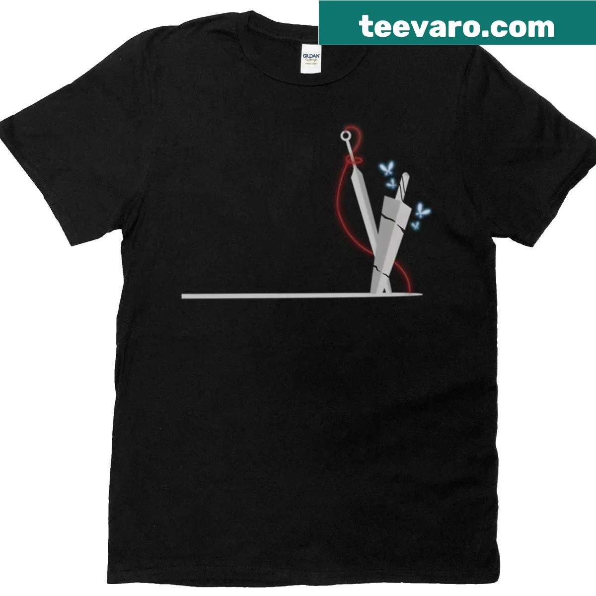 Hollow Knight T-shirt featuring The Nail and The Needle design — on a men's t-shirt