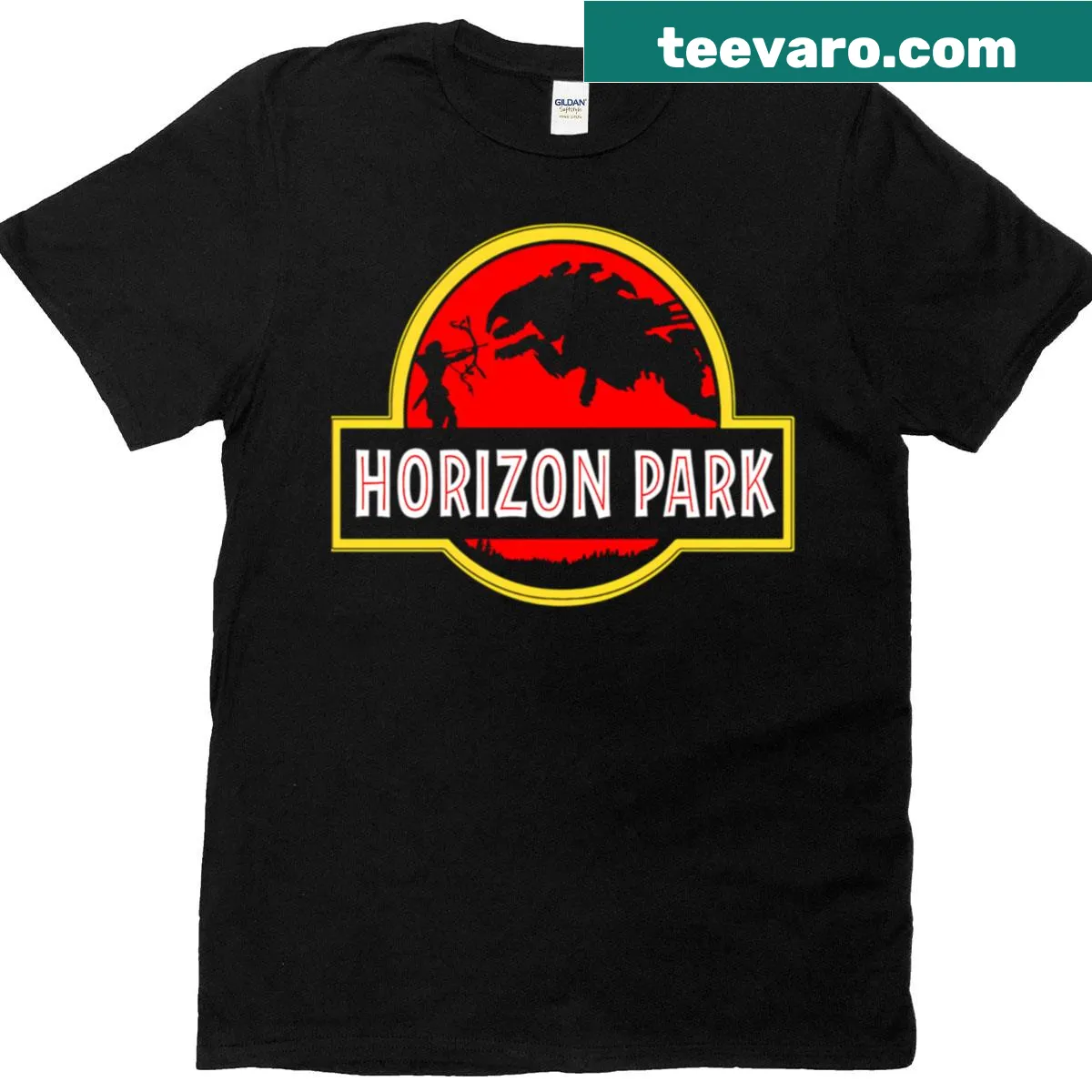 Illustrative t-shirt inspired by Horizon Zero Dawn game — on a men's t-shirt