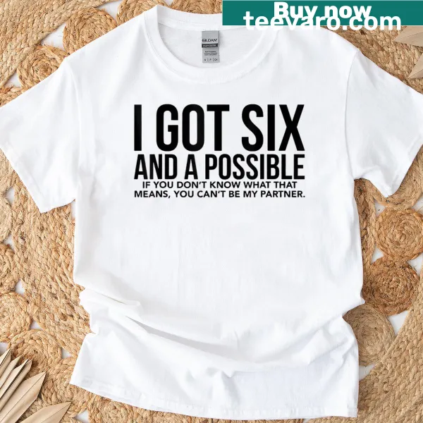 Playful gaming t-shirt with I Got Six And A Possible slogan