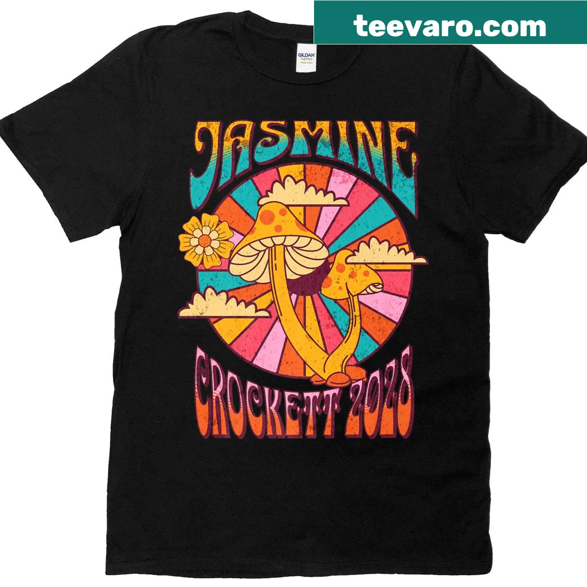 Artistic political t-shirt featuring mushrooms and campaign message — on a men's t-shirt