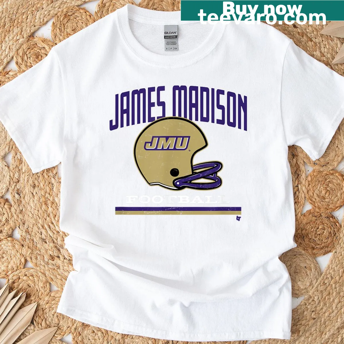 Vintage JMU Dukes t-shirt featuring a helmet design — on a men's t-shirt
