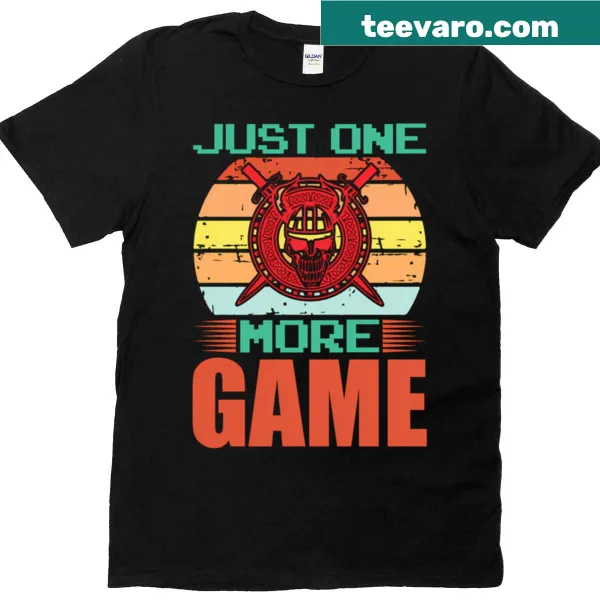 Funny gamer t-shirt with text 'Just One More Game'