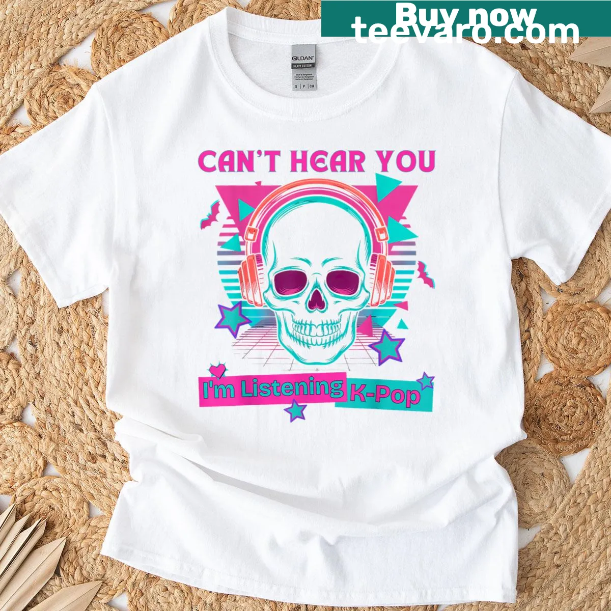 Halloween-themed t-shirt featuring K-pop skull graphic and text — on a men's t-shirt