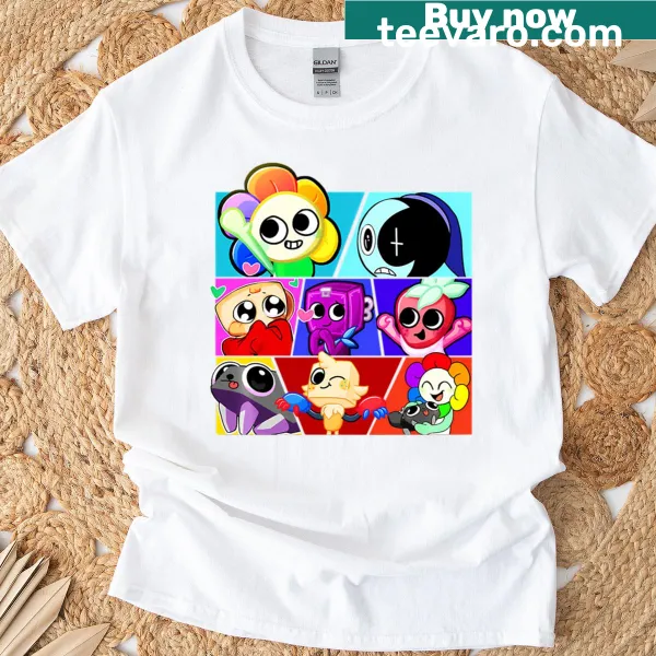 Cute cartoon T-shirt celebrating kids and movies with playful graphics.