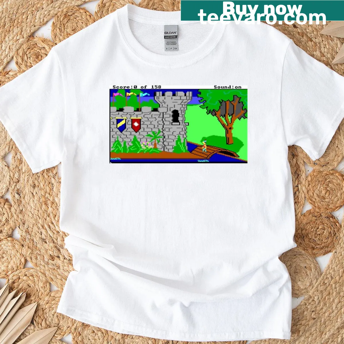 Kings Quest themed graphic T-shirt — on a men's t-shirt